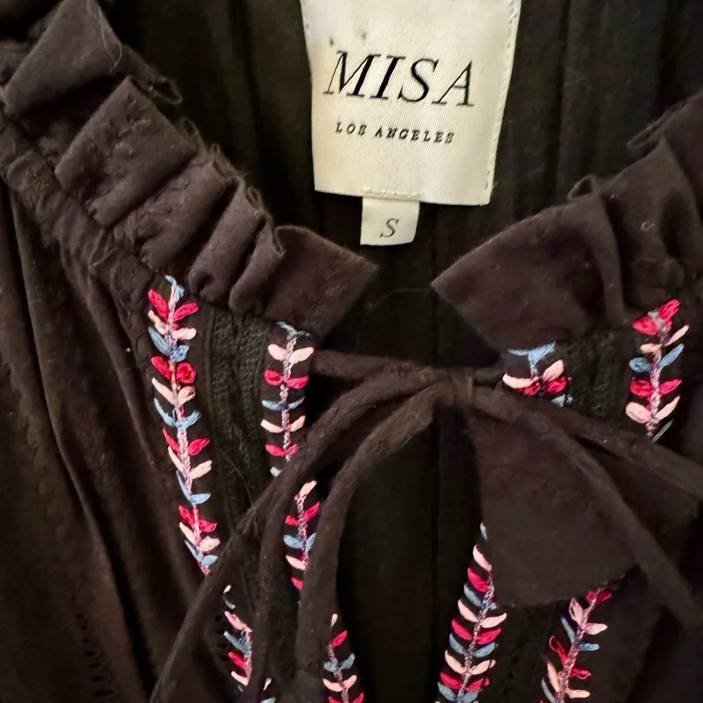 Misa Los Angeles Black Dress with Pink and Red Embroidery - Picture 3 of 4